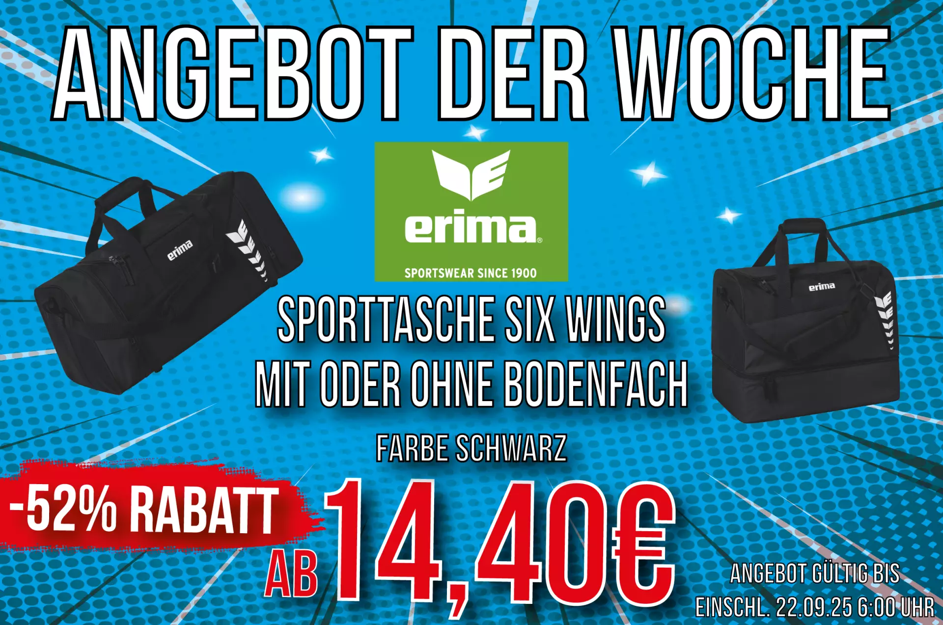 ERIMA Six Wings Sporttaschen mit & ohne Bodenfach – jetzt 52 % Rabatt